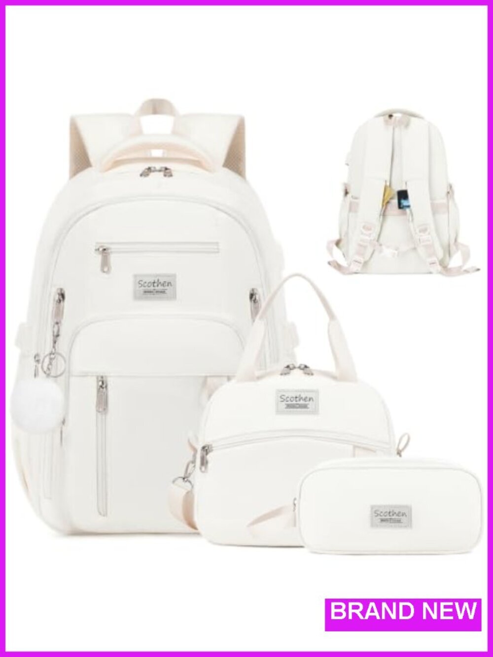 3PCS Girls Backpack Set with Lunch Bag & Pencil Case, Large Capacity School